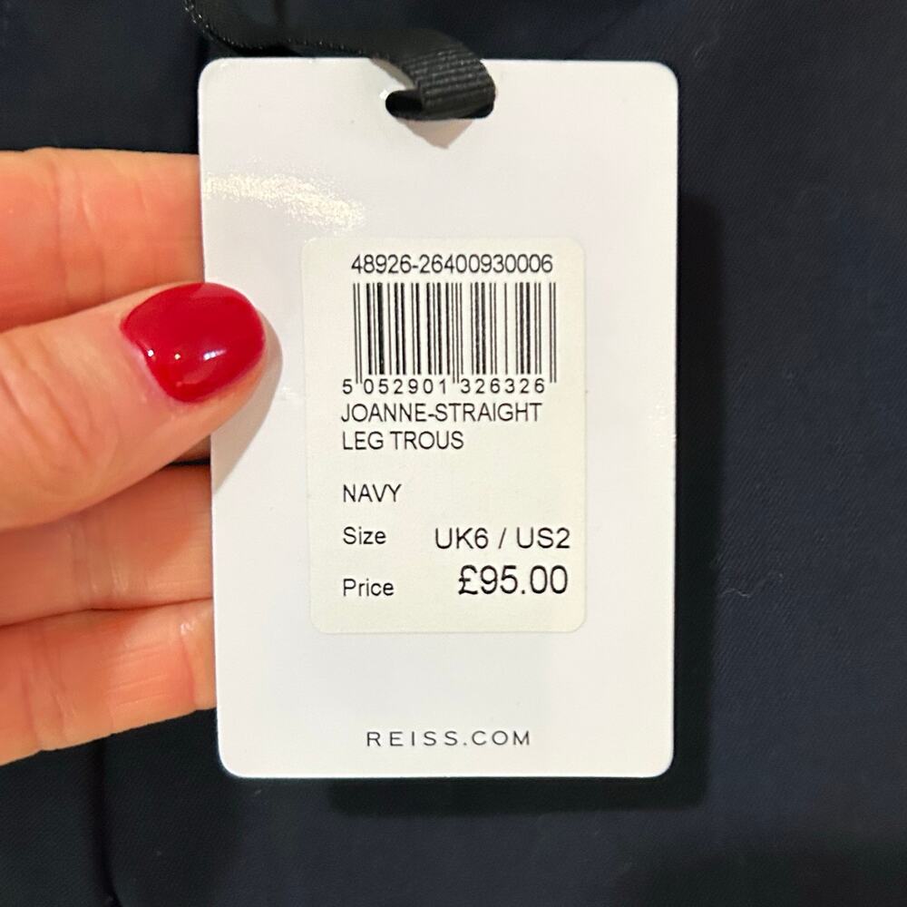 Reiss JoAnne Straight Leg Trousers Navy Blue Size 2 (US) NWT - Picture 5 of 9